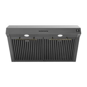 FORNO Espresso Bari 30" 400 CFM Under Cabinet Range Hood in Black with Antique Brass Handles, FRHUC5255-30BLK