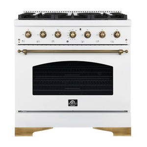 FORNO Antico 36" 4.5 cu. ft. Gas Range with 6 Sealed Burners in White with Antique Brass Accents, FFSGS6219-36WHT