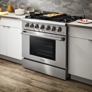 THOR Kitchen Package - 36" Dual Fuel Range, Range Hood, Microwave, Refrigerator, Dishwasher, Wine Cooler, AP-HRD3606U-8