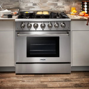 THOR Kitchen Package - 36" Gas Range, Range Hood, Microwave, Refrigerator, Dishwasher, Wine Cooler, AP-HRG3618U-8