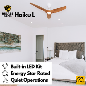 Big Ass Fans Haiku L 52" Ceiling Fan with Cocoa Bamboo Blades, Black Finish and 34.8" Downrod Accessory