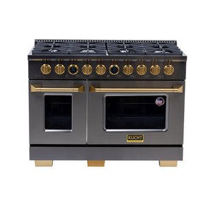 Kucht 48" 8 Burner Double Oven Propane Gas Dual Fuel Range in Titanium Stainless Steel with Digital Thermostat
