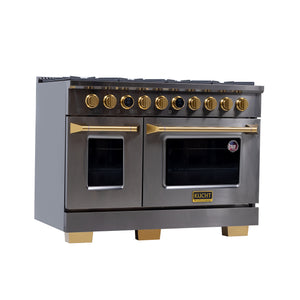Kucht 48" 8 Burner Double Oven Natural Gas Dual Fuel Range in Titanium Stainless Steel with Digital Thermostat