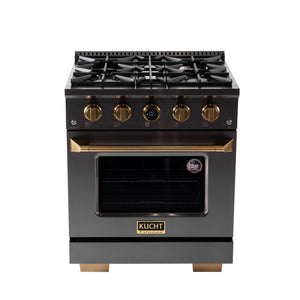 Kucht 30" 4.2 cu. ft. 4 Burner Natural Gas Dual Fuel Range in Titanium Stainless Steel with Digital Thermostat