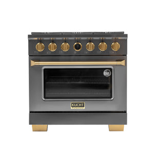 Kucht 36" 5.2 cu. ft. 6 Burner Propane Gas Dual Fuel Range in Titanium Stainless Steel with Digital Thermostat