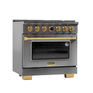 Kucht 36" 5.2 cu. ft. 6 Burner Natural Gas Dual Fuel Range in Titanium Stainless Steel with Digital Thermostat