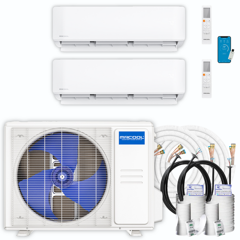 MRCOOL DIY Mini Split - 21,000 BTU 2 Zone Ductless Air Conditioner and Heat Pump with 25 ft. Install Kit, DIYM218HPW01C07