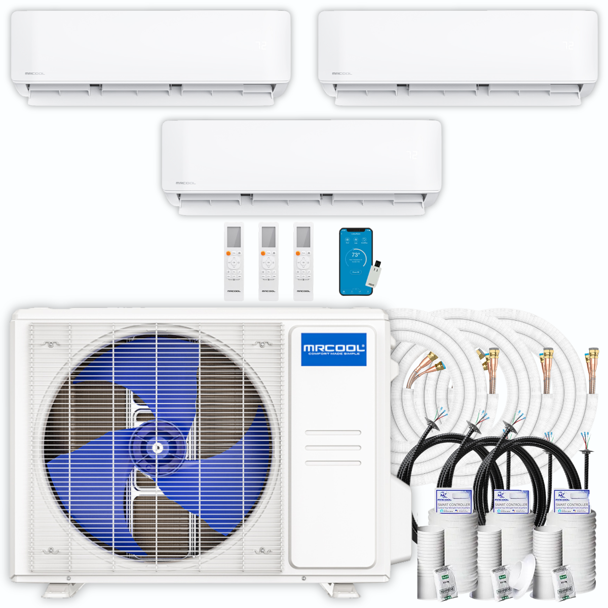 MRCOOL DIY Mini Split - 30,000 BTU 3 Zone Ductless Air Conditioner and Heat Pump with 25 ft. Install Kit, DIYM327HPW01C28