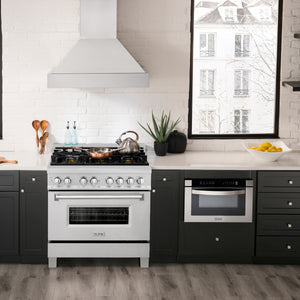 ZLINE 36" 4.6 cu. ft. Legacy Dual Fuel Range with Gas Cooktop and Electric Convection Oven in Satin Stainless Steel with 6 Brass Burners, RAS-SN-BR-36