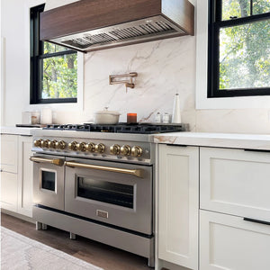 ZLINE Autograph 48" 6.0 cu. ft. Dual Fuel Range in Stainless Steel with Champagne Bronze Accents, RAZ-48-CB