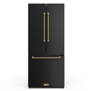 Gordon Ramsay by THOR Kitchen 30" 17.5 cu. ft. French Door Counter Depth Refrigerator with Ice Maker in Matte Black with Bronze Accents, RF3017FFD00-BRZ