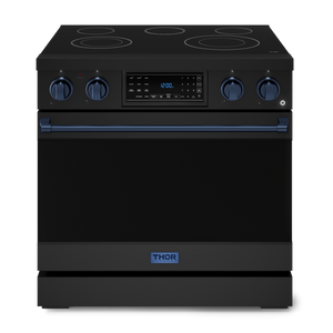 Gordon Ramsay by THOR Kitchen 36" 6.0 cu. ft. Professional Electric Range with Tilt Panel Touch Control, Self-Clean and Air Fry in Matte Black with Navy Blue Accents, RSE36B-BLU