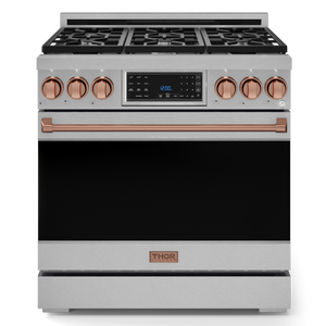 Gordon Ramsay by THOR Kitchen 36" 6.0 cu. ft. Professional Propane Gas Range with Tilt Panel Touch Control, Self-Clean and Air Fry in Stainless Steel with Rose Gold Accents, RSG36LP-RSG