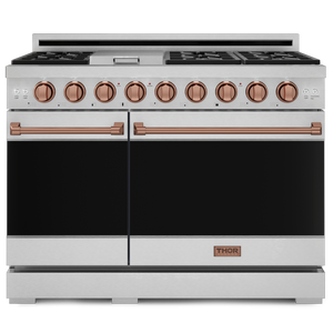 Gordon Ramsay by THOR Kitchen 48" 6.8 cu. ft. Professional Propane Gas Range in Stainless Steel with Rose Gold Accents, RSG48ELP-RSG