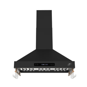 FORNO Venezia 36" 370 CFM Wall Mount Ducted Range Hood with Touch Controls and LED Lights in Black with Antique Brass Accents, FRHWM5503-36BLK