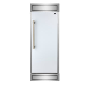 FORNO Maderno 32" 13.6 cu.ft. Right Swing Convertible Refrigerator and Freezer with Modern Trim Kit in White with Antique Brass Handles, FFFFD1722-32RMG-WHT