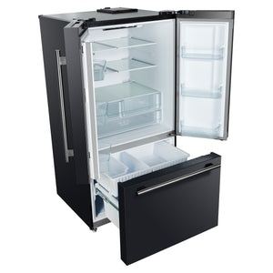 FORNO Rivello 36" French Door Standard Depth Refrigerator with Water and Ice Dispenser in Black with Silver Accents, FFFFD1783-36BLK