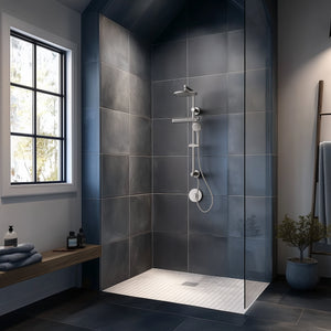 FORNO AcquaFALL Shower System with 9" Rainfall Shower Head, 5-in-1 Handheld Shower and 3 Function Body Jet in Brushed Nickel