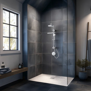 FORNO AcquaFALL Shower System with 9" Rainfall Shower Head, 5-in-1 Handheld Shower and 3 Function Body Jet in Polished Chrome
