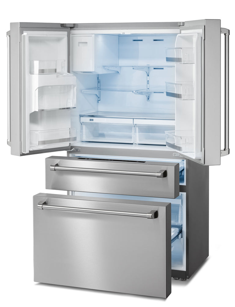 Thor Contemporary Package - 36" Gas Range, Range Hood, Refrigerator, Dishwasher, Microwave and Wine Cooler, Thor-AP-ARG36LP-B143