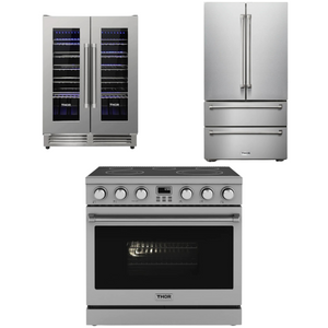 THOR Contemporary Package - 36" Electric Range, Refrigerator and Wine Cooler, AP-ARE36-C38