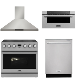 THOR Contemporary Package - 36" Electric Range, Range Hood, Dishwasher and Microwave, AP-ARE36-C51