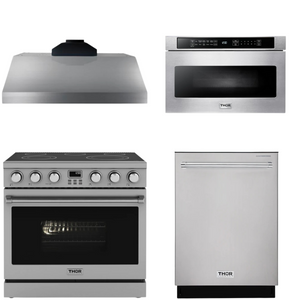 THOR Contemporary Package - 36" Electric Range, Range Hood, Dishwasher and Microwave, AP-ARE36-C54