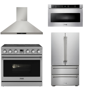 THOR Contemporary Package - 36" Electric Range, Range Hood, Refrigerator and Microwave, AP-ARE36-C60