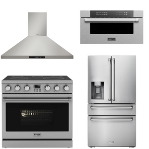 THOR Contemporary Package - 36" Electric Range, Range Hood, Refrigerator and Microwave, AP-ARE36-C63