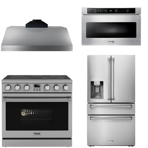 THOR Contemporary Package - 36" Electric Range, Range Hood, Refrigerator and Microwave, AP-ARE36-C66