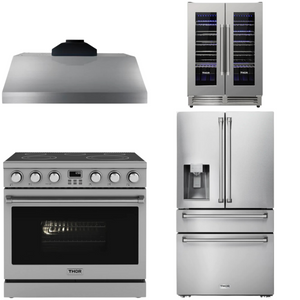 THOR Contemporary Package - 36" Electric Range, Range Hood, Refrigerator and Wine Cooler, AP-ARE36-C71