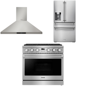 THOR Contemporary Package - 36" Gas Range, Range Hood and Refrigerator, AP-ARG36-A15