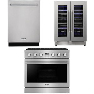 THOR Contemporary Package - 36" Gas Range, Dishwasher and Wine Cooler, AP-ARG36-A33