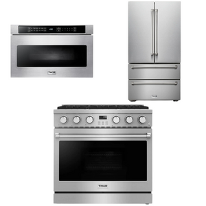 THOR Contemporary Package - 36" Gas Range, Refrigerator and Microwave, AP-ARG36-A34