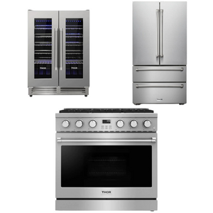 THOR Contemporary Package - 36" Gas Range, Refrigerator and Wine Cooler, AP-ARG36-A38