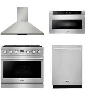 THOR Contemporary Package - 36" Gas Range, Range Hood, Dishwasher and Microwave, AP-ARG36-A50