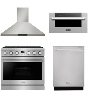 THOR Contemporary Package - 36" Gas Range, Range Hood, Dishwasher and Microwave, AP-ARG36-A51