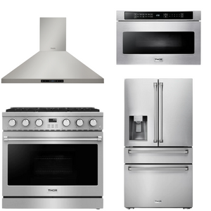 THOR Contemporary Package - 36" Gas Range, Range Hood, Refrigerator and Microwave, AP-ARG36-A62