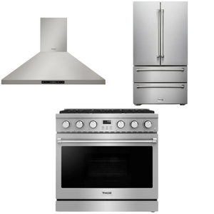 THOR Contemporary Package - 36" Gas Range, Range Hood and Refrigerator, AP-ARG36LP-B14
