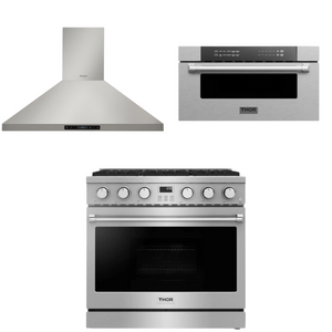 THOR Contemporary Package - 36" Gas Range, Range Hood and Microwave, AP-ARG36LP-B19