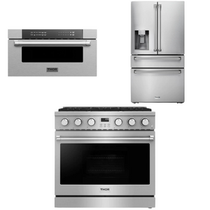 THOR Contemporary Package - 36" Gas Range, Refrigerator and Microwave, AP-ARG36LP-B37