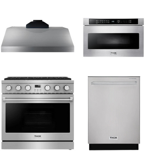 THOR Contemporary Package - 36" Gas Range, Range Hood, Dishwasher and Microwave, AP-ARG36LP-B54