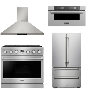 THOR Contemporary Package - 36" Gas Range, Range Hood, Refrigerator and Microwave, AP-ARG36LP-B61