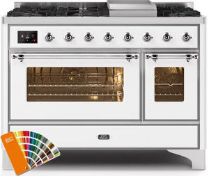 ILVE Majestic II 48" Dual Fuel Natural Gas Range in RAL Custom Color with Chrome Trim, UM12FDNS3RAC