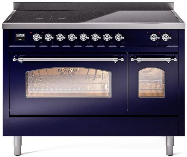 ILVE Nostalgie II 48" Induction Range with Element Stove and Electric Oven in Blue with Chrome Trim, UPI486NMPMBC
