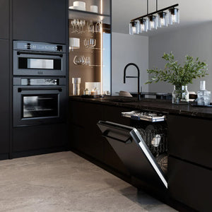 ZLINE Appliance Package - 30" Gas Range, Range Hood, 36" Refrigerator with Ice Maker, 24" Microwave Drawer and Dishwasher in Black Stainless Steel