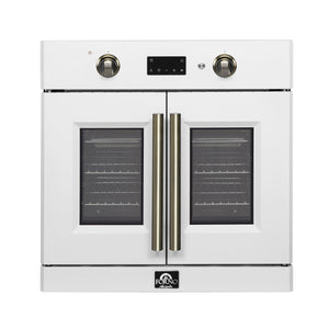 FORNO Asti 30" 3.58 cu. ft. French Door Electric Wall Oven with Air Fry, Self-Clean and Sous Vide in White with Antique Brass Accents, FBOEL1333-30WHT