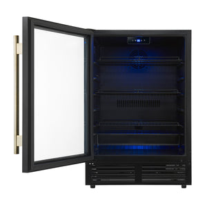 FORNO Frescolino 24" 188 Can Beverage Cooler with LED Lighting and Triple Glass Door in Black with Antique Brass Accents,  FWCDR6665-24BLK