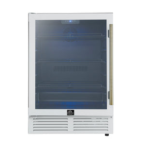 FORNO Frescolino 24" 188 Can Beverage Cooler with LED Lighting and Triple Glass Door in White with Antique Brass Accents,  FWCDR6665-24WHT