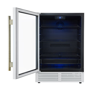 FORNO Frescolino 24" 188 Can Beverage Cooler with LED Lighting and Triple Glass Door in White with Antique Brass Accents,  FWCDR6665-24WHT